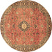 Round Persian Brown Traditional Rug, tr3920brn