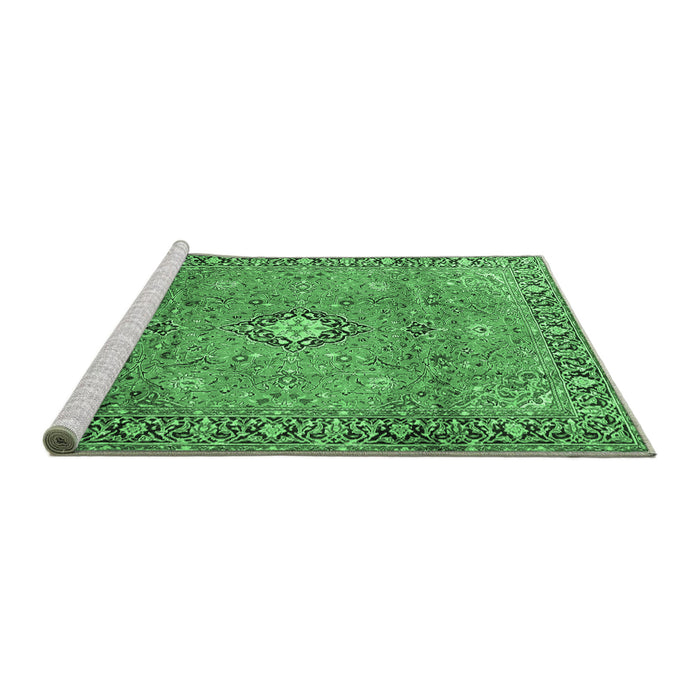 Sideview of Machine Washable Persian Emerald Green Traditional Area Rugs, wshtr3920emgrn