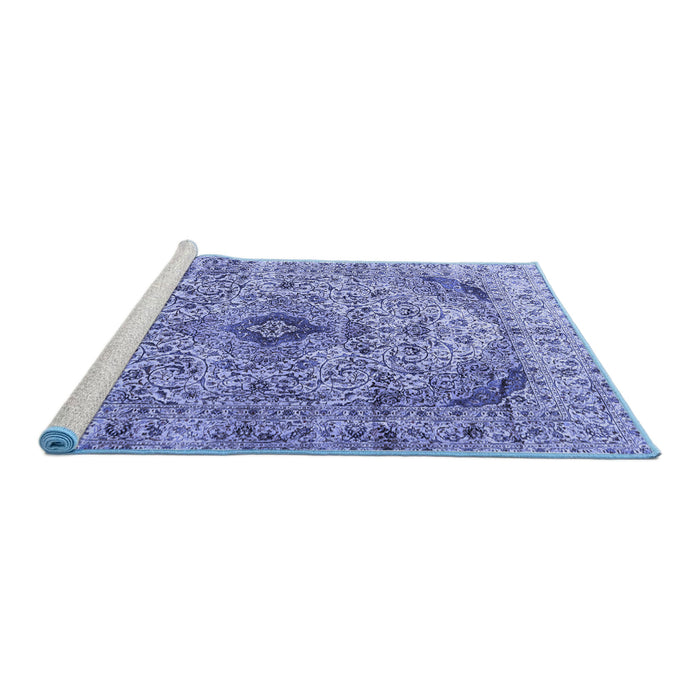 Sideview of Machine Washable Persian Blue Traditional Rug, wshtr3921blu
