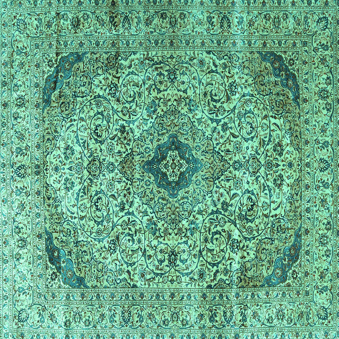 Square Machine Washable Persian Turquoise Traditional Area Rugs, wshtr3921turq