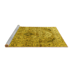 Sideview of Machine Washable Persian Yellow Traditional Rug, wshtr3921yw