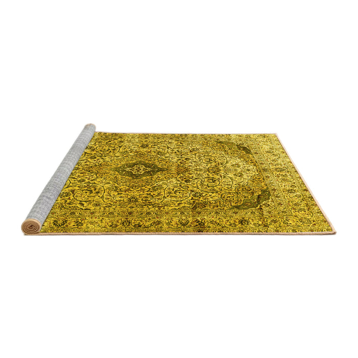 Sideview of Machine Washable Persian Yellow Traditional Rug, wshtr3921yw