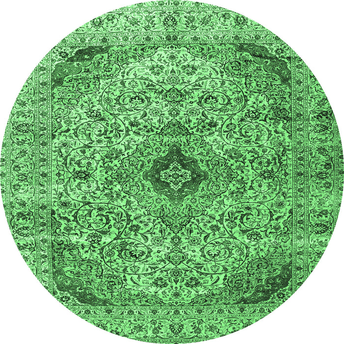 Round Persian Emerald Green Traditional Rug, tr3921emgrn