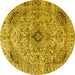 Round Machine Washable Persian Yellow Traditional Rug, wshtr3921yw