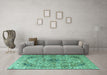 Machine Washable Persian Turquoise Traditional Area Rugs in a Living Room,, wshtr3921turq