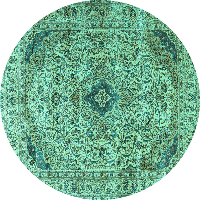 Round Persian Turquoise Traditional Rug, tr3921turq