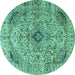 Round Persian Turquoise Traditional Rug, tr3921turq