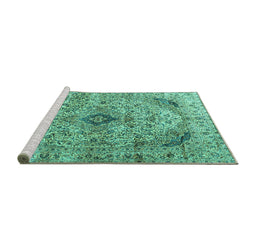 Sideview of Machine Washable Persian Turquoise Traditional Area Rugs, wshtr3921turq