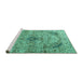 Sideview of Machine Washable Persian Turquoise Traditional Area Rugs, wshtr3921turq