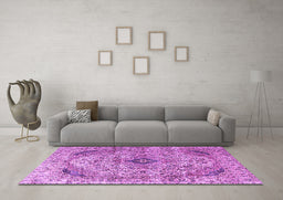 Machine Washable Persian Purple Traditional Area Rugs in a Living Room, wshtr3921pur
