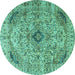 Round Machine Washable Persian Turquoise Traditional Area Rugs, wshtr3921turq