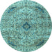 Round Machine Washable Persian Light Blue Traditional Rug, wshtr3921lblu