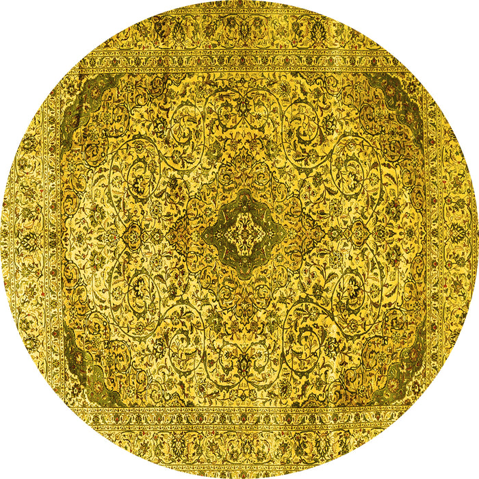 Round Persian Yellow Traditional Rug, tr3921yw