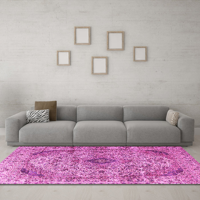 Machine Washable Persian Pink Traditional Rug in a Living Room, wshtr3921pnk