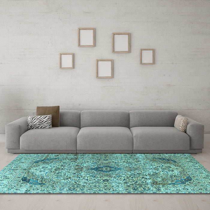 Machine Washable Persian Light Blue Traditional Rug in a Living Room, wshtr3921lblu