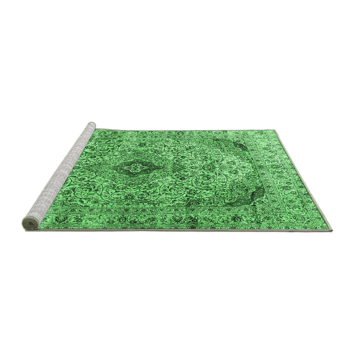 Sideview of Machine Washable Persian Emerald Green Traditional Area Rugs, wshtr3921emgrn