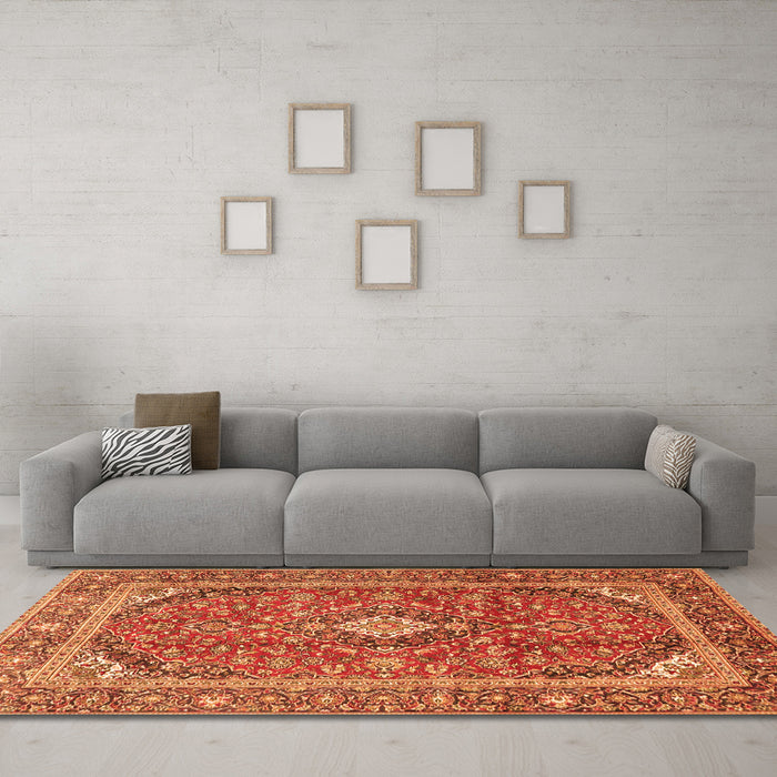 Machine Washable Persian Orange Traditional Area Rugs in a Living Room, wshtr3922org