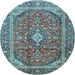 Round Machine Washable Persian Light Blue Traditional Rug, wshtr3922lblu