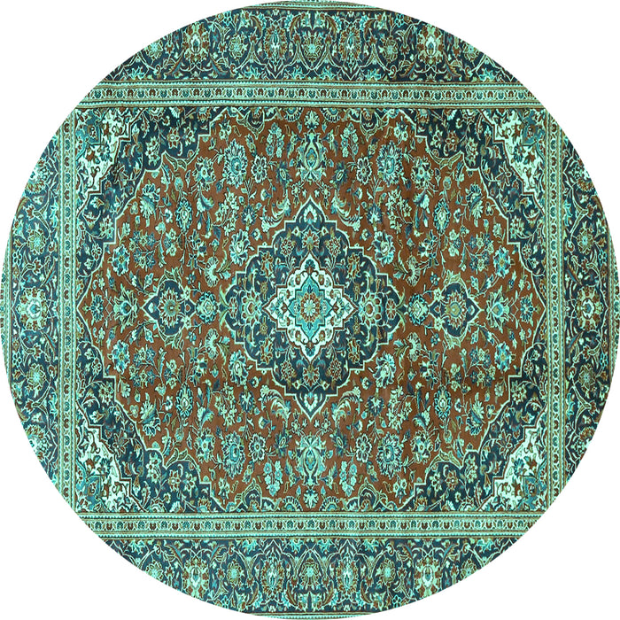 Round Machine Washable Persian Turquoise Traditional Area Rugs, wshtr3922turq