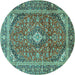 Round Machine Washable Persian Turquoise Traditional Area Rugs, wshtr3922turq