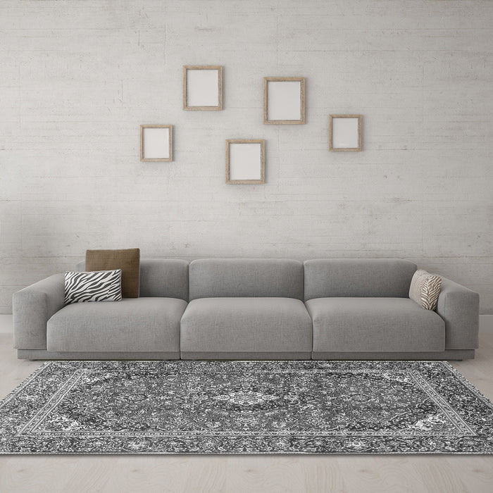 Machine Washable Persian Gray Traditional Rug in a Living Room,, wshtr3922gry