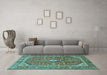 Machine Washable Persian Turquoise Traditional Area Rugs in a Living Room,, wshtr3922turq