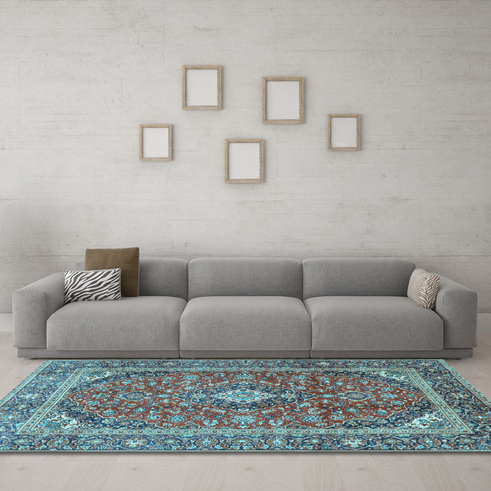 Machine Washable Persian Light Blue Traditional Rug in a Living Room, wshtr3922lblu