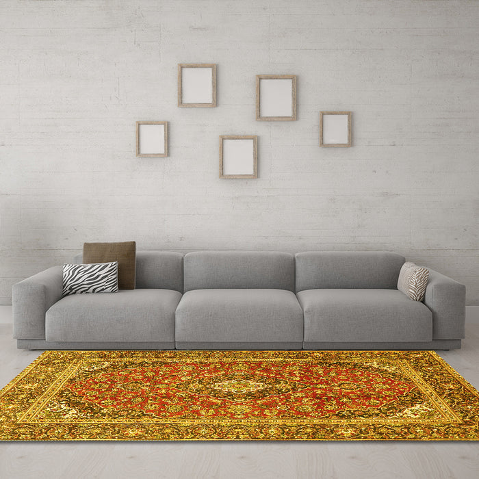 Machine Washable Persian Yellow Traditional Rug in a Living Room, wshtr3922yw