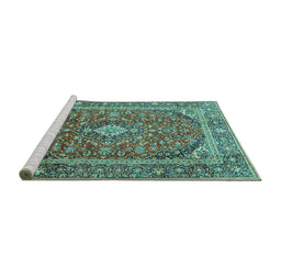 Sideview of Machine Washable Persian Turquoise Traditional Area Rugs, wshtr3922turq