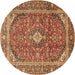 Round Persian Brown Traditional Rug, tr3922brn
