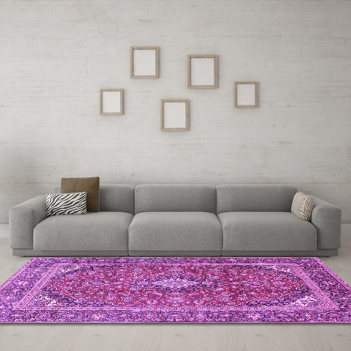 Machine Washable Persian Purple Traditional Area Rugs in a Living Room, wshtr3922pur