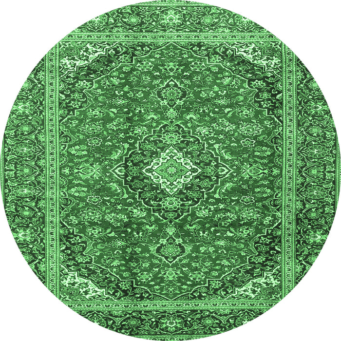 Round Machine Washable Persian Emerald Green Traditional Area Rugs, wshtr3922emgrn