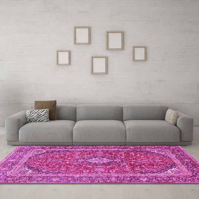 Machine Washable Persian Pink Traditional Rug in a Living Room, wshtr3922pnk