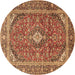 Round Machine Washable Persian Brown Traditional Rug, wshtr3922brn