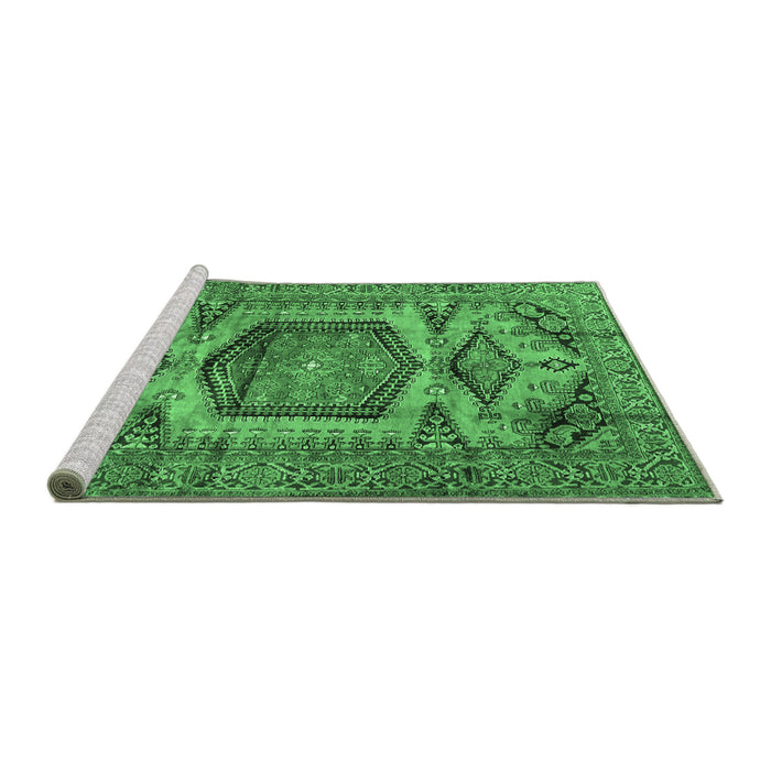Sideview of Machine Washable Persian Emerald Green Traditional Area Rugs, wshtr3923emgrn