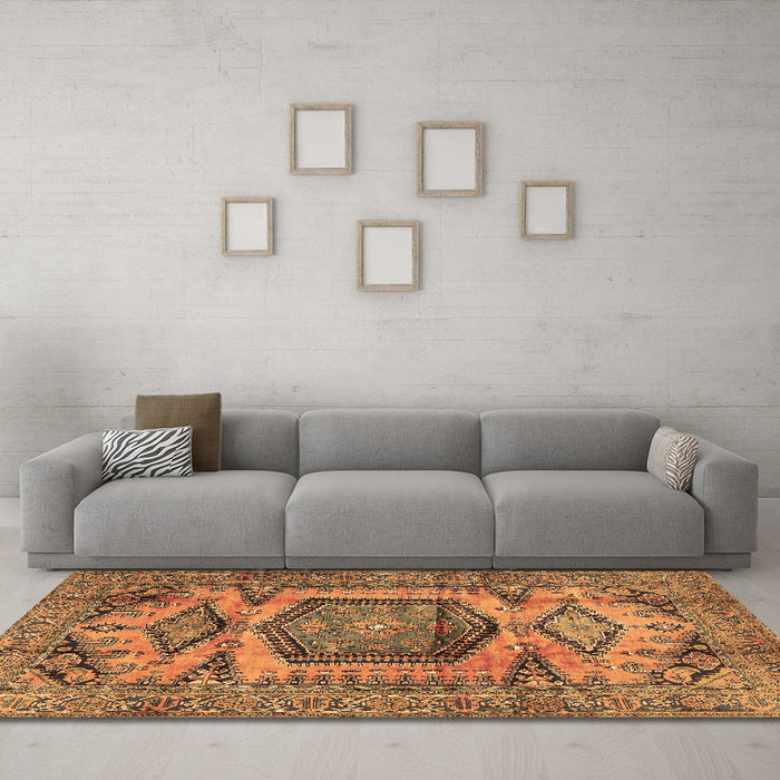 Machine Washable Persian Brown Traditional Rug in a Living Room,, wshtr3923brn