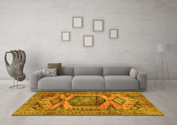 Machine Washable Persian Yellow Traditional Rug in a Living Room, wshtr3923yw