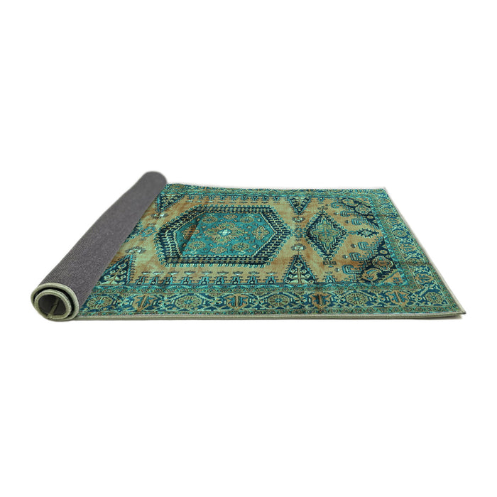 Sideview of Persian Turquoise Traditional Rug, tr3923turq