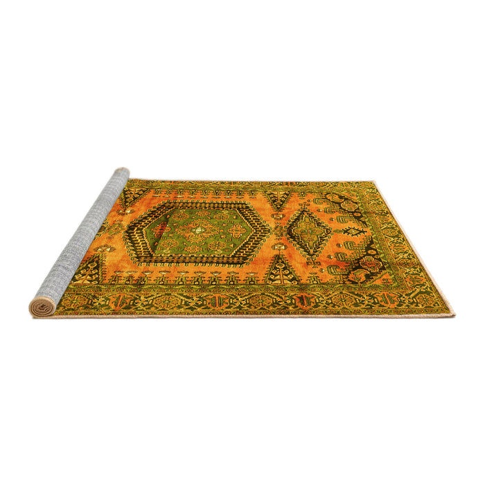 Sideview of Machine Washable Persian Yellow Traditional Rug, wshtr3923yw