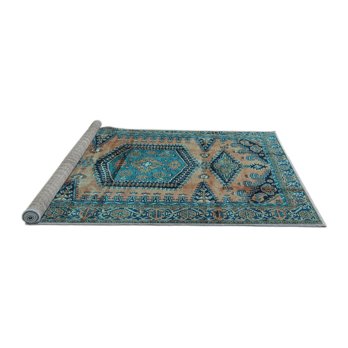 Sideview of Machine Washable Persian Light Blue Traditional Rug, wshtr3923lblu
