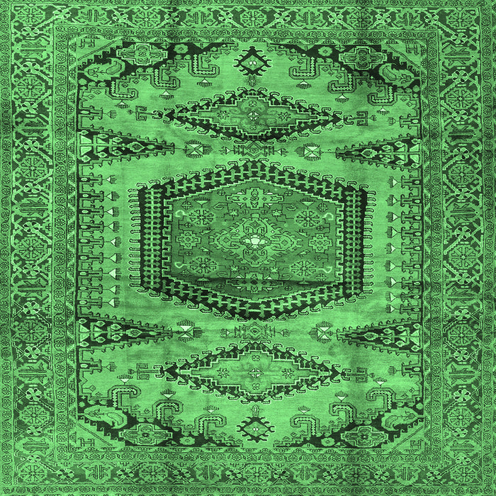 Square Machine Washable Persian Emerald Green Traditional Area Rugs, wshtr3923emgrn