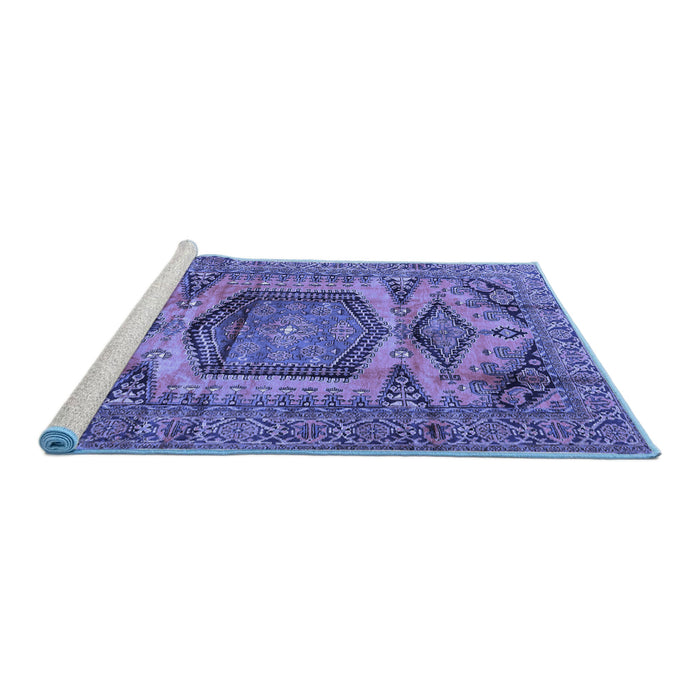 Sideview of Machine Washable Persian Blue Traditional Rug, wshtr3923blu