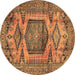 Round Persian Brown Traditional Rug, tr3923brn