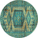 Round Machine Washable Persian Turquoise Traditional Area Rugs, wshtr3923turq