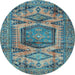 Round Machine Washable Persian Light Blue Traditional Rug, wshtr3923lblu