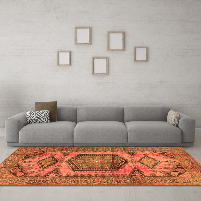 Machine Washable Persian Orange Traditional Area Rugs in a Living Room, wshtr3923org