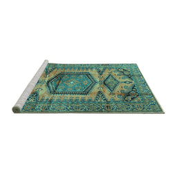 Sideview of Machine Washable Persian Turquoise Traditional Area Rugs, wshtr3923turq