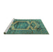 Sideview of Machine Washable Persian Turquoise Traditional Area Rugs, wshtr3923turq