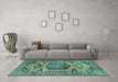 Machine Washable Persian Turquoise Traditional Area Rugs in a Living Room,, wshtr3923turq