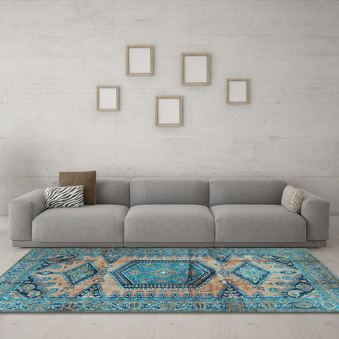 Machine Washable Persian Light Blue Traditional Rug in a Living Room, wshtr3923lblu